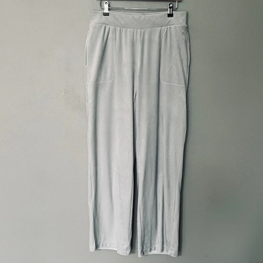 Soma 24/7 Velour Crewneck Sweatshirt & Wide Leg Pants Set Vapor Gray Medium NEW